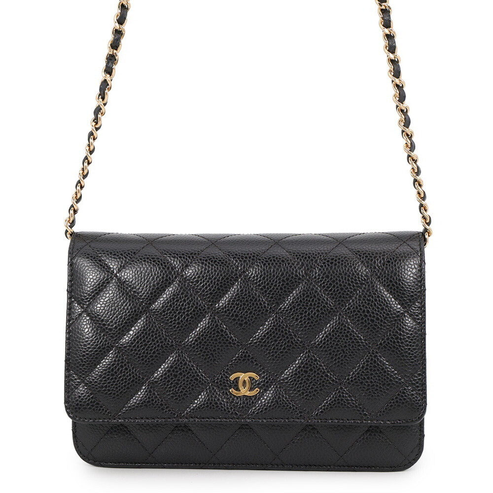 Chanel Chain Wallet Classic Matelassé Coco Mark Caviar Skin AP0250 CHANEL Bla...